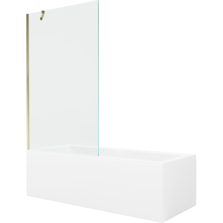 Mexen Cubik wanna prostokątna 150 x 70 cm z obudową i parawanem 1-skrzydłowym 100 cm, transparent, złoty - 550315070X9510000050