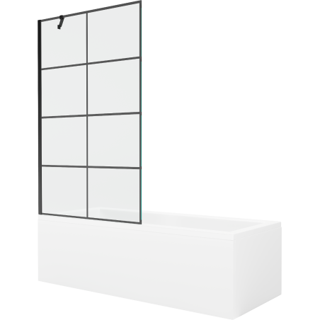 Mexen Cubik pravokutna kada 150 x 70 cm s oblogom i paravanom s 1 krilom 100 cm, crni uzorak - 550315070X9510007077