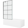 Mexen Cubik wanna prostokątna 150 x 70 cm z obudową i parawanem 1-skrzydłowym 100 cm, czarny wzór - 550315070X9510007077