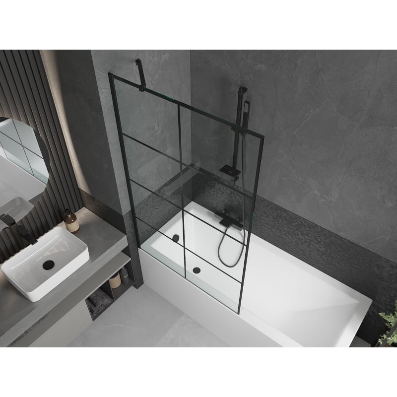Mexen Cubik rectangular bathtub 150 x 70 cm with housing and 1-wing screen 100 cm, black pattern - 550315070X9510007077