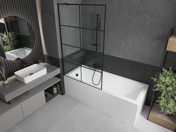 Mexen Cubik rechteckige Badewanne 150 x 70 cm mit Verkleidung und 1-flügeliger Duschwand 100 cm, schwarzes Muster - 550315070X9?