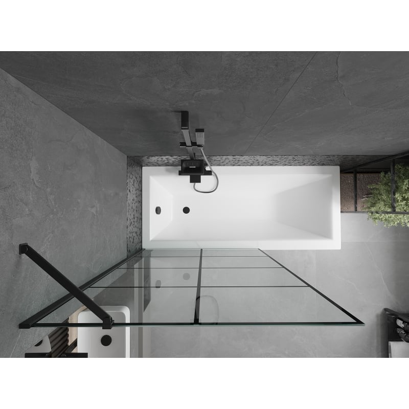 Mexen Cubik pravokutna kada 150 x 70 cm s oblogom i paravanom s 1 krilom 100 cm, crni uzorak - 550315070X9510007077