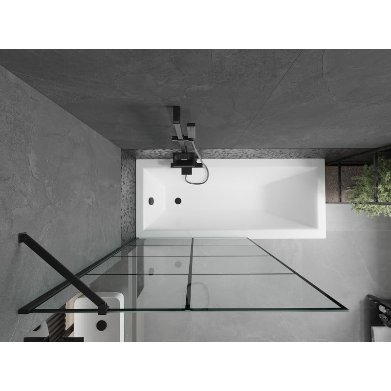 Mexen Cubik rectangular bath 150 x 70 cm with panel and 1-wing screen 100 cm, black pattern - 550315070X9510007077