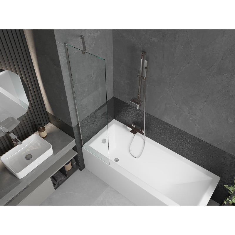 Mexen Cubik rectangular bathtub 160 x 70 cm with casing and 1-panel 50 cm screen, transparent, chrome - 550316070X9505000001