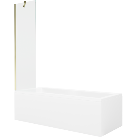 Mexen Cubik rectangular bathtub 160 x 70 cm with casing and 1-wing screen 50 cm, transparent, gold - 550316070X9505000050