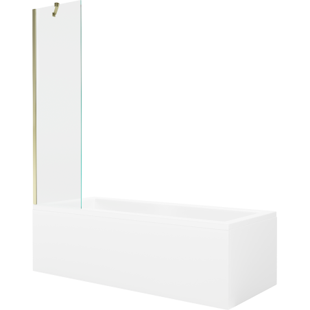 Mexen Cubik wanna prostokątna 160 x 70 cm z obudową i parawanem 1-skrzydłowym 50 cm, transparent, złoty - 550316070X9505000050