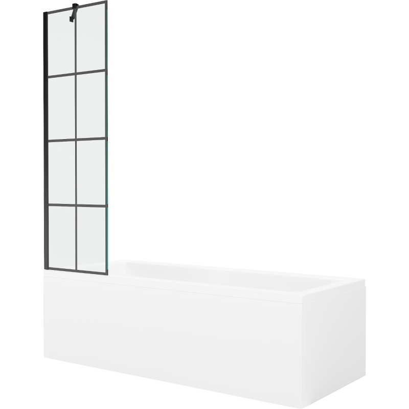 Mexen Cubik Rectangular bathtub 160 x 70 cm with casing and 1-wing screen 50 cm, black pattern - 550316070X9505007077