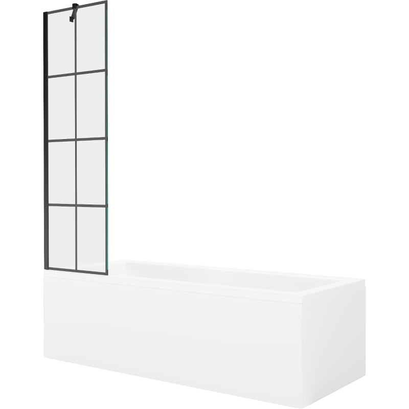 Mexen Cubik taisnstūra vanna 160 x 70 cm ar apdari un vienas durvju aizkaru 50 cm, melns raksts - 550316070X9505007077