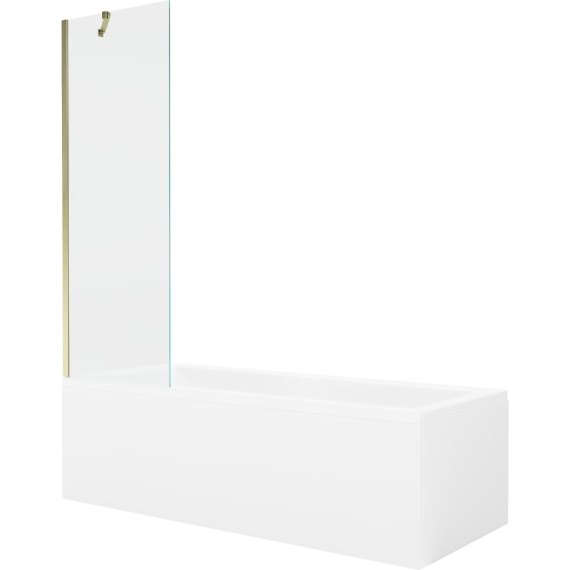 Mexen Cubik rechthoekig bad 160 x 70 cm met ombouw en 1-delige scherm 60 cm, transparant, goud - 550316070X9506000050