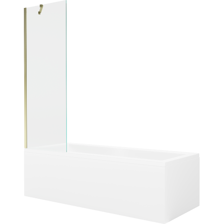 Mexen Cubik rechthoekig bad 160 x 70 cm met ombouw en 1-delige scherm 60 cm, transparant, goud - 550316070X9506000050