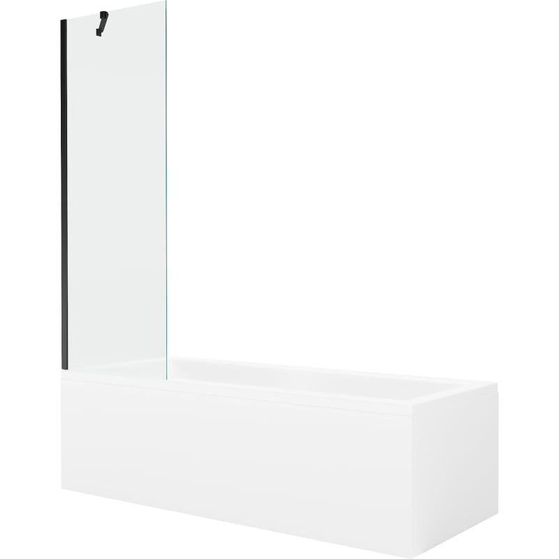 Mexen Cubik rechthoekig bad 160 x 70 cm met ombouw en 1-delig scherm 60 cm, transparant, zwart - 550316070X9506000070