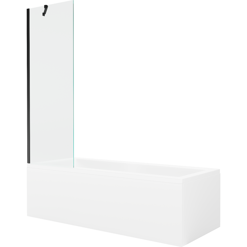 Mexen Cubik wanna prostokątna 160 x 70 cm z obudową i parawanem 1-skrzydłowym 60 cm, transparent, czarny - 550316070X9506000070