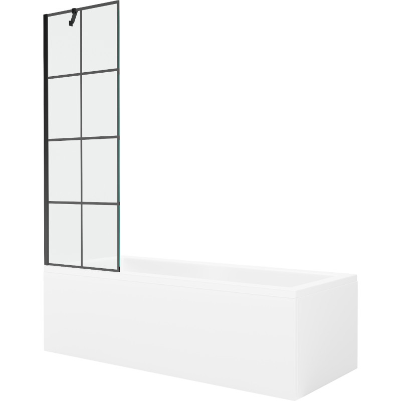 Mexen Cubik wanna prostokątna 160 x 70 cm z obudową i parawanem 1-skrzydłowym 60 cm, czarny wzór - 550316070X9506007077