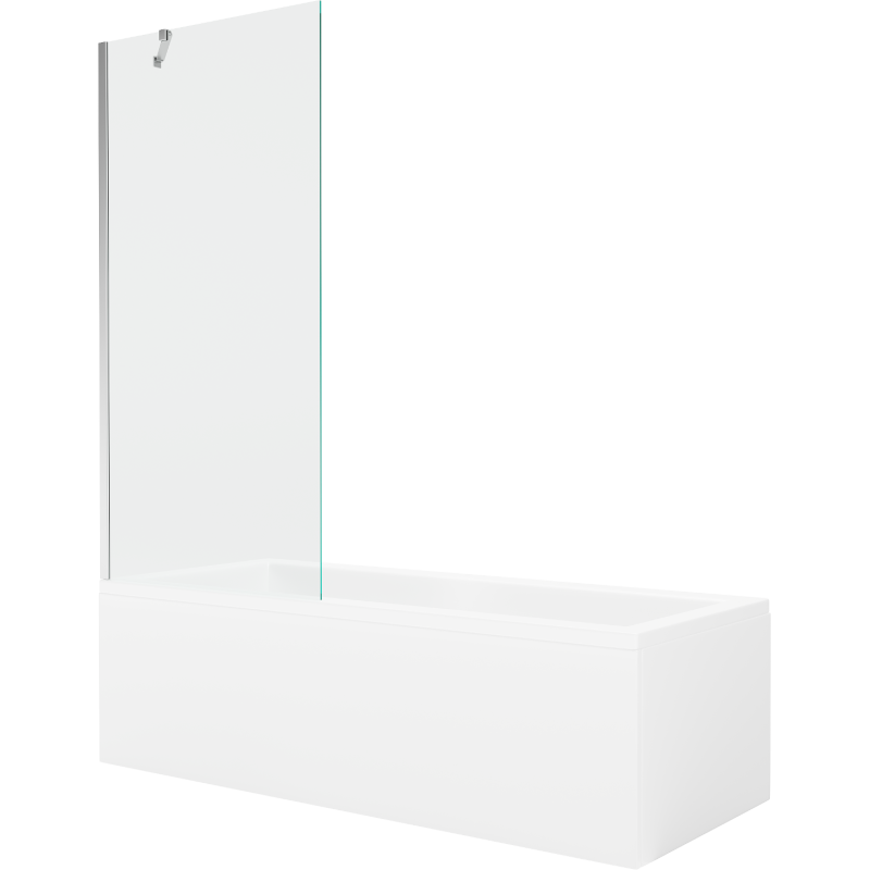 Mexen Cubik Rechteckige Badewanne 160 x 70 cm mit Verkleidung und 1-flügeliger Trennwand 80 cm, transparent, chrom