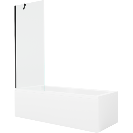 Mexen Cubik Rectangular bathtub 160 x 70 cm with casing and 1-wing screen 70 cm, transparent, black - 550316070X9507000070