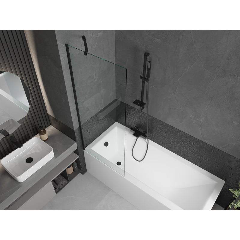 Mexen Cubik rectangular bath 160 x 70 cm with casing and 1-panel screen 70 cm, transparent, black - 550316070X9507000070