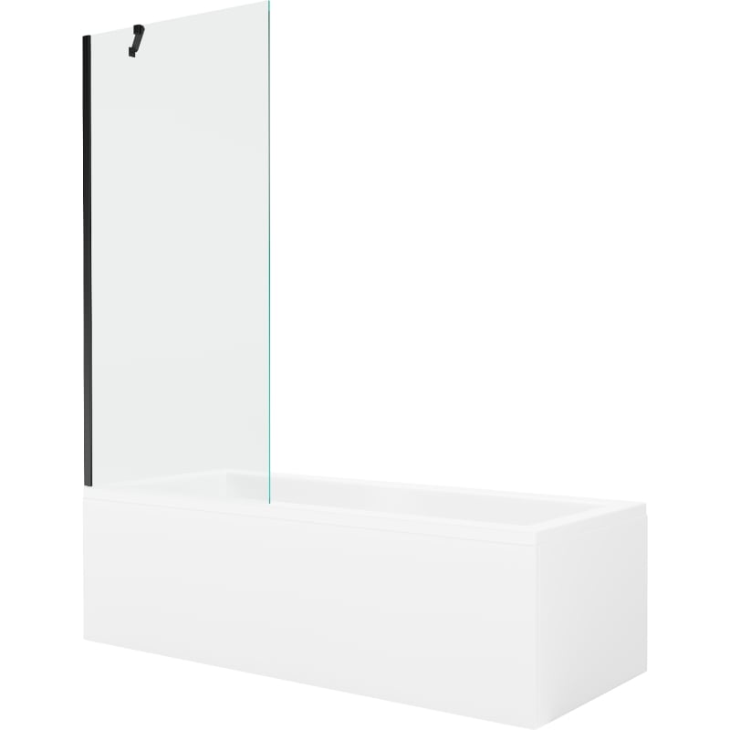 Mexen Cubik Rechthoekig bad 160 x 70 cm met ombouw en 1-vleugelig scherm 80 cm, transparant, zwart - 550316070X9508000070