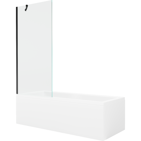Mexen Cubik wanna prostokątna 160 x 70 cm z obudową i parawanem 1-skrzydłowym 80 cm, transparent, czarny - 550316070X9508000070