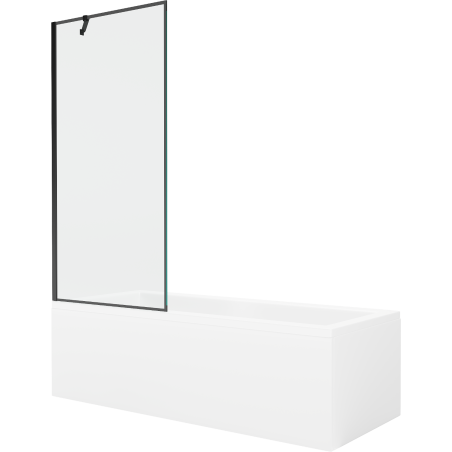 Mexen Cubik baignoire rectangulaire 160 x 70 cm avec revêtement et pare-douche 1 volet 80 cm, motif noir - 550316070X9508007070