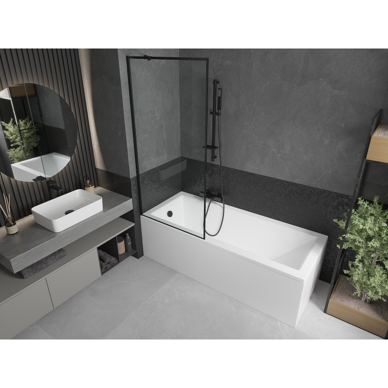 Mexen Cubik pravokutna kada 160 x 70 cm s oplatom i jednim sklopivim zaslonom 80 cm, crni uzorak - 550316070X9508007070