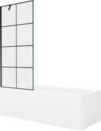 Mexen Cubik suorakulmainen kylpyamme 160 x 70 cm, johon kuuluu etupaneeli ja 1-ovinen suihkuseinä 80 cm, musta kuviointi
