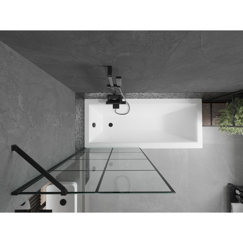 Mexen Cubik bañera rectangular 160 x 70 cm con carcasa y mampara de 1 hoja de 80 cm, patrón negro - 550316070X9508007077