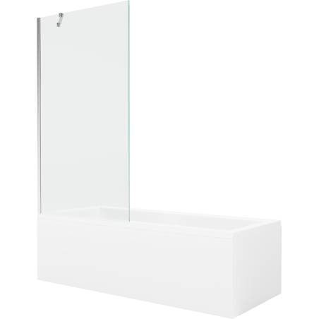 Mexen Cubik wanna prostokątna 160 x 70 cm z obudową i parawanem 1-skrzydłowym 90 cm, transparent, chrom - 550316070X9509000001