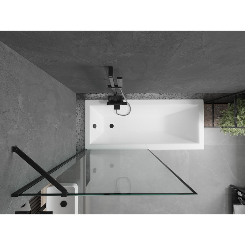 Mexen Cubik baño rectangular 160 x 70 cm con panel y mampara de 1 hoja de 90 cm, diseño negro - 550316070X9509007070