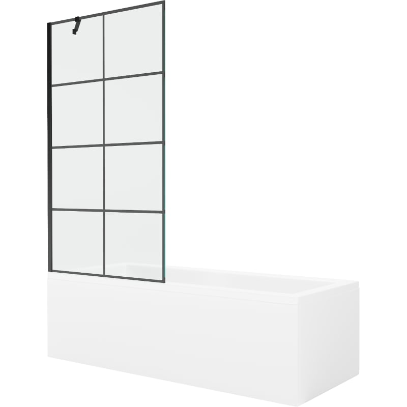 Mexen Cubik rechthoekig bad 160 x 70 cm met ombouw en 1-delige scherm 90 cm, zwart patroon - 550316070X9509007077