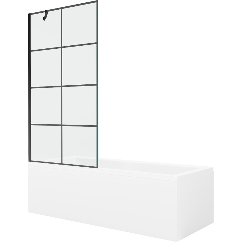 Mexen Cubik rectangular bathtub 160 x 70 cm with casing and 1-wing screen 90 cm, black pattern - 550316070X9509007077