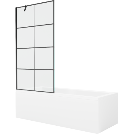 Mexen Cubik rechthoekig bad 160 x 70 cm met ombouw en 1-delige scherm 90 cm, zwart patroon - 550316070X9509007077