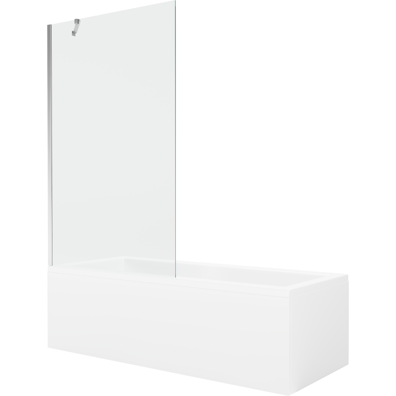 Mexen Cubik wanna prostokątna 160 x 70 cm z obudową i parawanem 1-skrzydłowym 100 cm, transparent, chrom - 550316070X9510000001