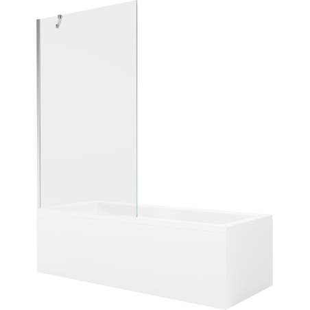 Mexen Cubik wanna prostokątna 160 x 70 cm z obudową i parawanem 1-skrzydłowym 100 cm, transparent, chrom - 550316070X9510000001