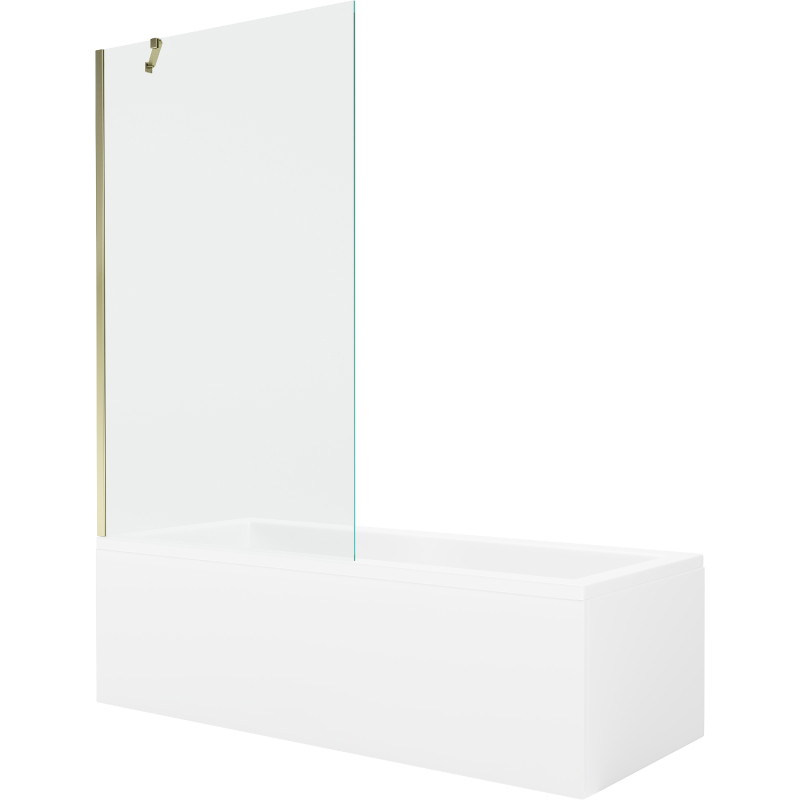 Mexen Cubik wanna prostokątna 160 x 70 cm z obudową i parawanem 1-skrzydłowym 100 cm, transparent, złoty - 550316070X9510000050