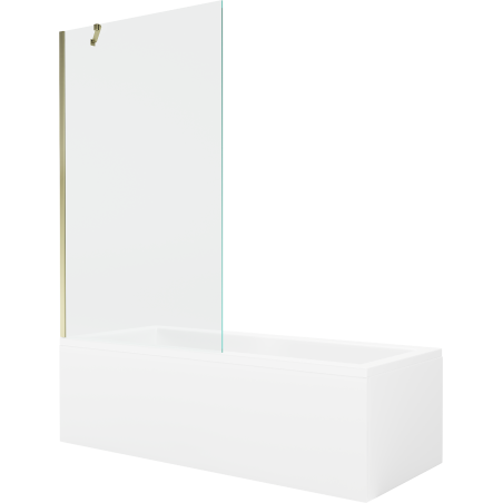 Mexen Cubik taisnstūra vanna 160 x 70 cm ar apdari un 1-spārnu starpsienu 100 cm, caurspīdīga, zelta - 550316070X9510000050