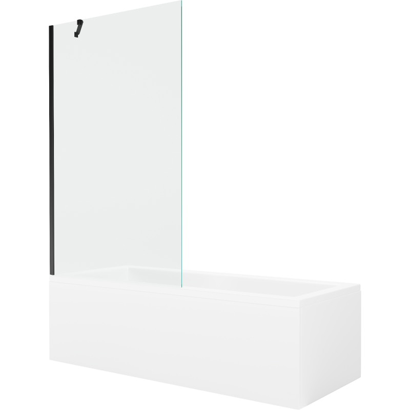 Mexen Cubik wanna prostokątna 160 x 70 cm z obudową i parawanem 1-skrzydłowym 100 cm, transparent, czarny - 550316070X9510000070