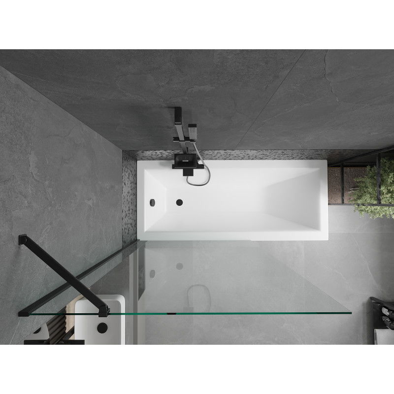 Mexen Cubik Rechteckige Badewanne 160 x 70 cm mit Verkleidung und 1-flügeliger 100 cm Falttür, transparent, schwarz