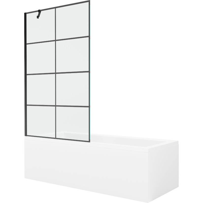 Mexen Cubik wanna prostokątna 160 x 70 cm z obudową i parawanem 1-skrzydłowym 100 cm, czarny wzór - 550316070X9510007077