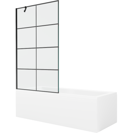 Mexen Cubik bañera rectangular 160 x 70 cm con carcasa y mampara de 1 hoja 100 cm, patrón negro - 550316070X9510007077