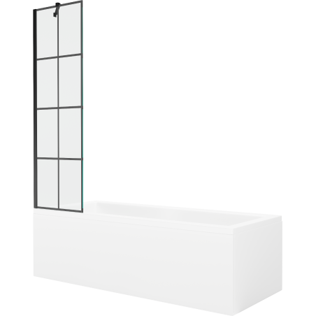 Mexen Cubik wanna prostokątna 170 x 70 cm z obudową i parawanem 1-skrzydłowym 50 cm, czarny wzór - 550317070X9505007077