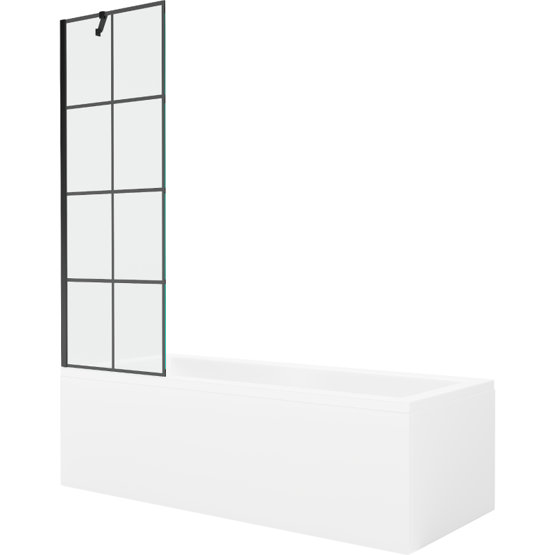 Mexen Cubik wanna prostokątna 170 x 70 cm z obudową i parawanem 1-skrzydłowym 60 cm, czarny wzór - 550317070X9506007077
