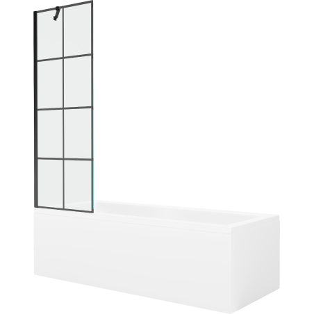 Mexen Cubik Rechteckige Wanne 170 x 70 cm mit Verkleidung und 1-flügeliger Trennwand 60 cm, schwarzes Muster