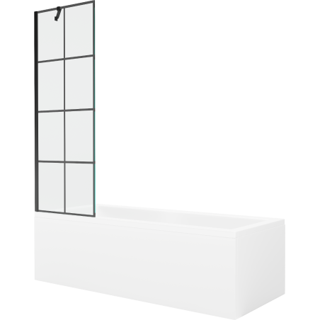 Mexen Cubik rechthoekig bad 170 x 70 cm met ombouw en 1-vleugelig scherm 60 cm, zwart patroon - 550317070X9506007077