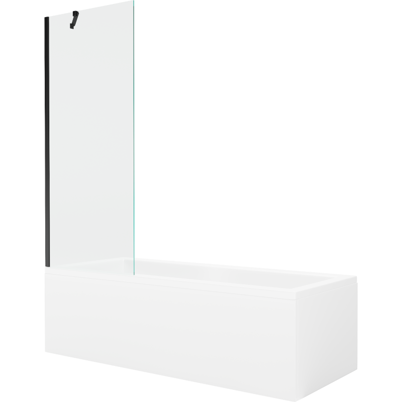 Mexen Cubik wanna prostokątna 170 x 70 cm z obudową i parawanem 1-skrzydłowym 70 cm, transparent, czarny - 550317070X9507000070