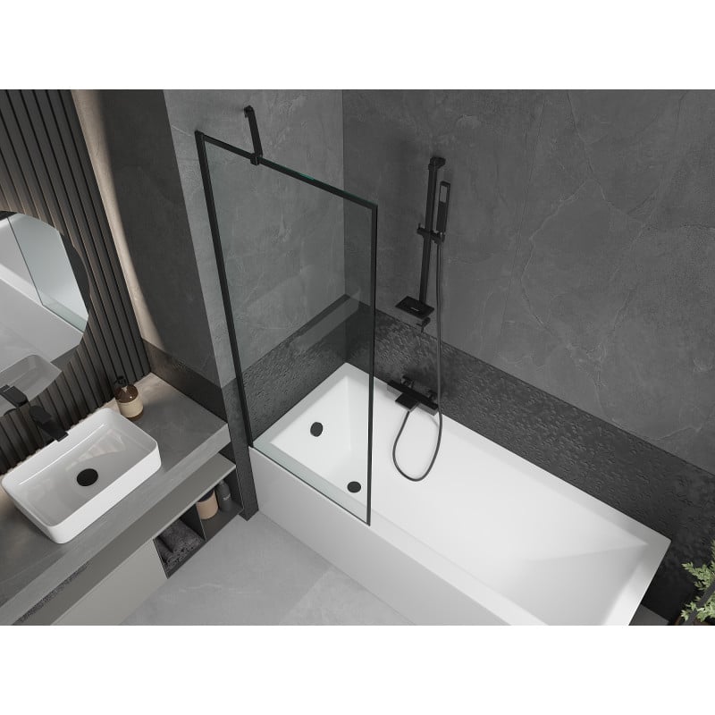 Mexen Cubik rectangular bath 170 x 70 cm with casing and 1-wing screen 70 cm, black pattern - 550317070X9507007070