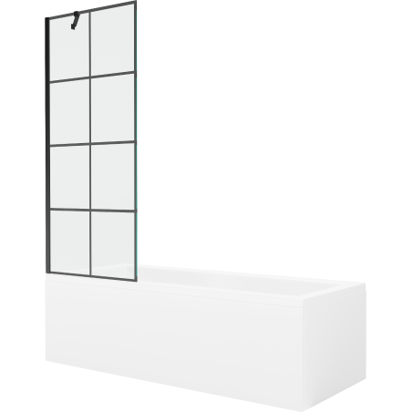 Mexen Cubik wanna prostokątna 170 x 70 cm z obudową i parawanem 1-skrzydłowym 70 cm, czarny wzór - 550317070X9507007077