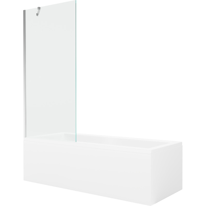 Mexen Cubik bañera rectangular 170 x 70 cm con panel y mampara de 1 hoja 80 cm, transparente, cromo - 550317070X9508000001
