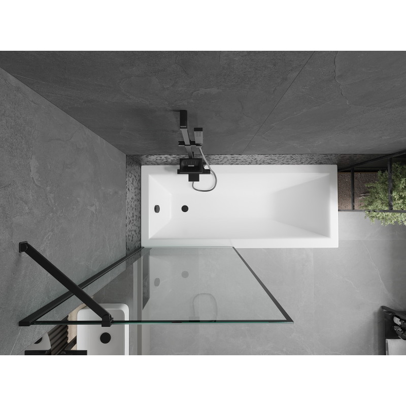 Mexen Cubik pravokutna kada 170 x 70 cm s oblogom i paravanom s 1 krilom 80 cm, crni uzorak - 550317070X9508007070