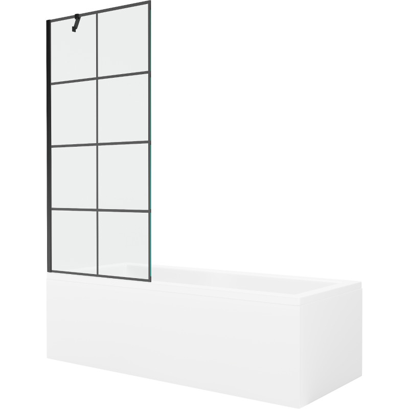 Mexen Cubik bañera rectangular 170 x 70 cm con revestimiento y mampara de 1 hoja 80 cm, patrón negro - 550317070X9508007077