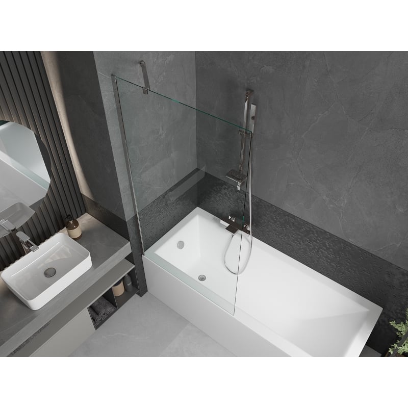 Mexen Cubik rectangular bathtub 170 x 70 cm with panel and 1-wing screen 90 cm, transparent, chrome - 550317070X9509000001